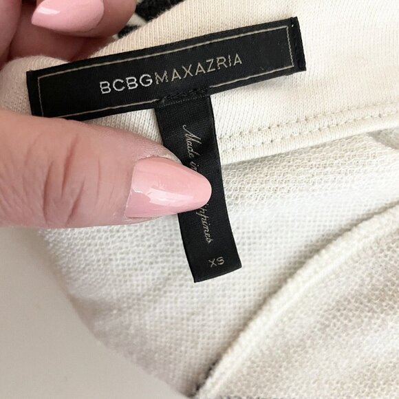 BCBG Maxazria Striped Low Back Dress Size XS Short Sleeve Mini Cream Black - Picture 8 of 11